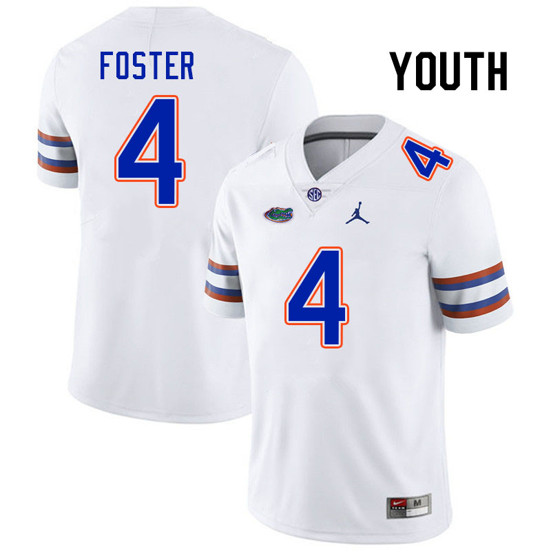 Youth #4 Teddy Foster Florida Gators College Football Jerseys Stitched-White